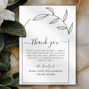 Foliage Arch Text Script Funeral Thank You Card