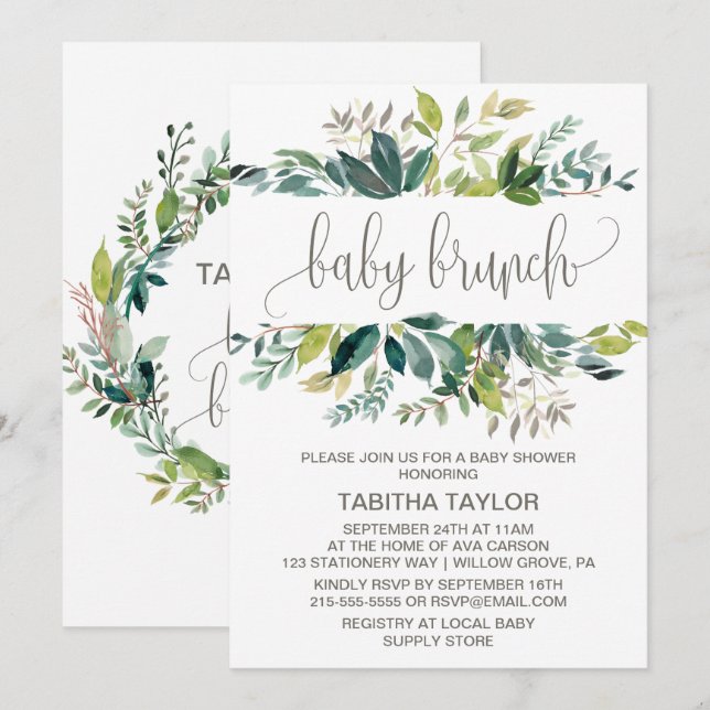 Foliage Baby Brunch Invitation (Front/Back)