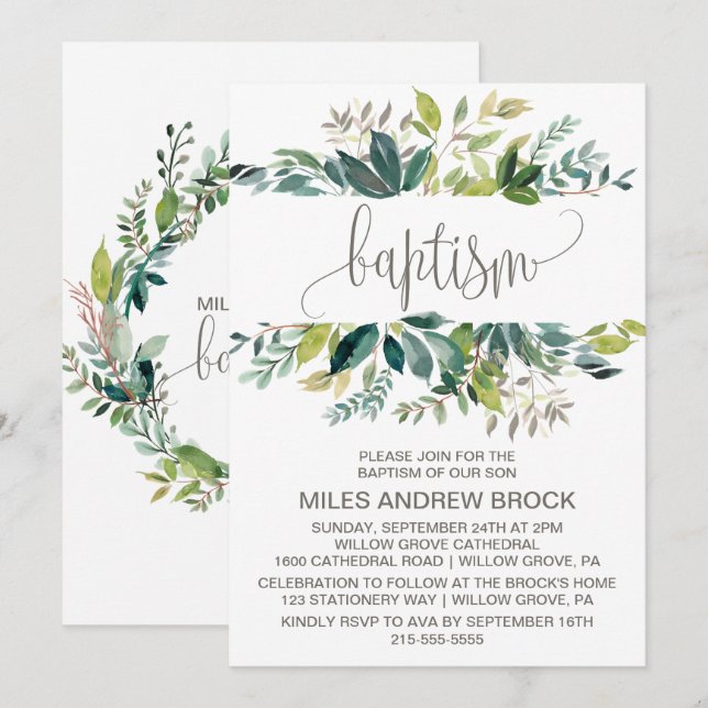 Foliage Baptism Invitation (Front/Back)