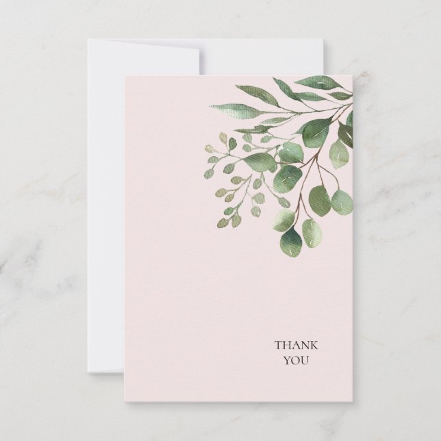 Foliage Blush Wedding Thank You Card (Front)