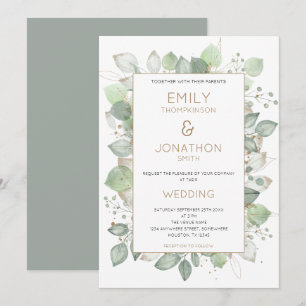 Foliage Border Gold Sage Wedding Invitation