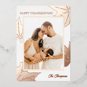Foliage Botanical Frame Family Photo Thanksgiving Foil Holiday Card