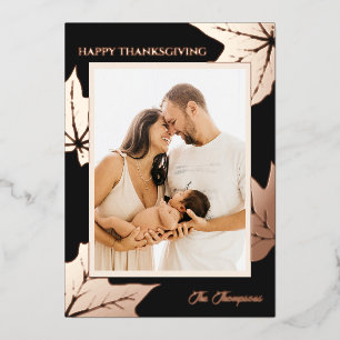Foliage Botanical Frame Family Photo Thanksgiving Foil Holiday Card