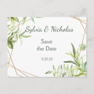 Foliage Botanical Geen Teal Gold  Save the Dates   Announcement Postcard