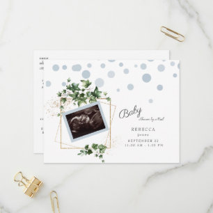 Foliage Boy Ultrasound Photo Shower by Mail Invitation Postcard