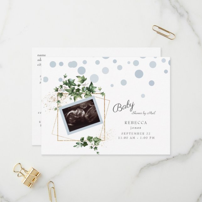 Foliage Boy Ultrasound Photo Shower by Mail Invitation Postcard (Front/Back In Situ)