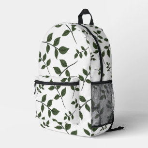 Foliage Branches with Green Leaves on White Printed Backpack