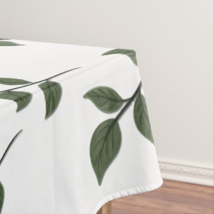 Foliage Branches with Green Leaves on White Tablecloth