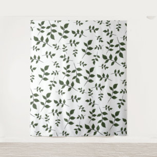 Foliage Branches with Green Leaves on White Tapestry