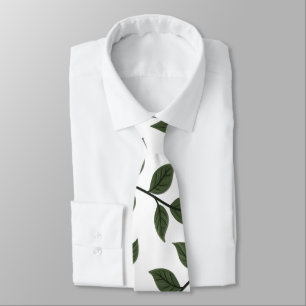 Foliage Branches with Green Leaves on White Tie