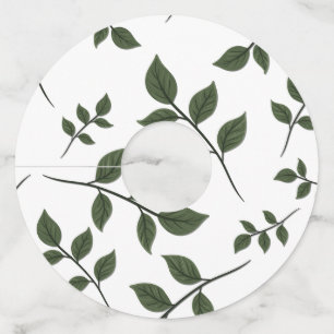 Foliage Branches with Green Leaves on White Wine Glass Tag