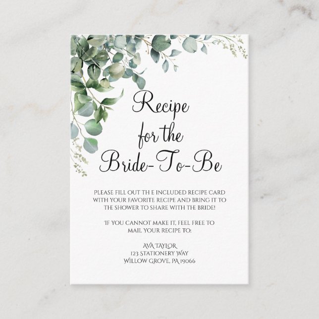Foliage Bridal Recipe Insert Card (Front)