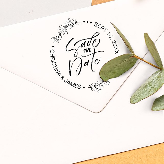 Foliage Brush Script Save The Date Rubber Stamp (Foliage Brush Script Save The Date Rubber Stamp)