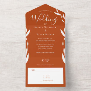 Foliage Burnt Orange White Wedding All In One Invitation