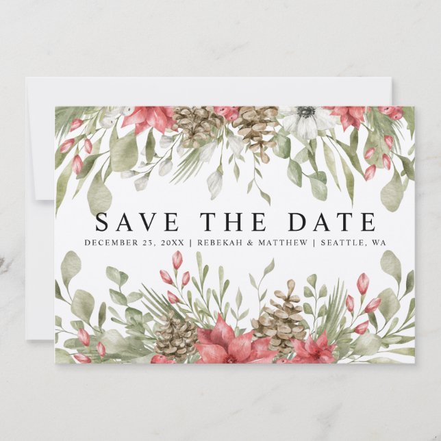 Foliage Christmas Wedding | Photo Save The Date (Front)