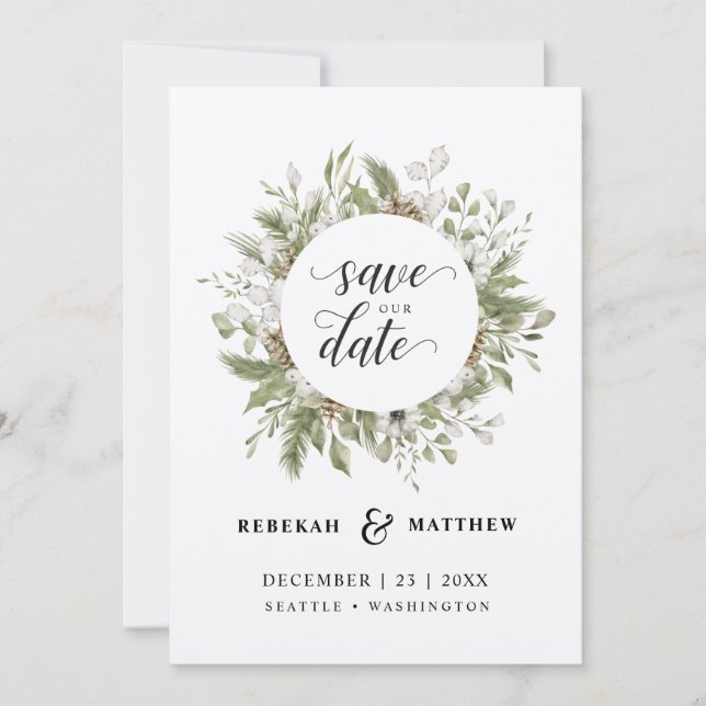 Foliage Christmas Wedding | Photo Save The Date (Front)