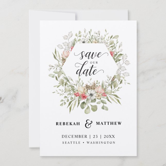 Foliage Christmas Wedding | Photo Save The Date (Front)