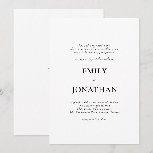 Foliage Classic simple Wedding Invitation (Front/Back)