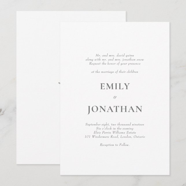 Foliage Classic simple Wedding Invitation (Front/Back)