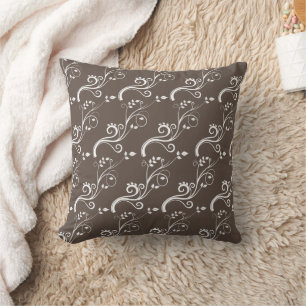 Foliage Climbing Plants Brown White Pattern  Cushion