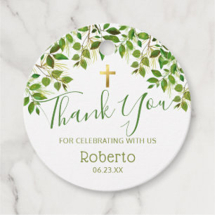 Foliage Communion, Christening, Baptism Thank You Favour Tags