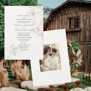 Foliage Cream Floral Couple Photo Wedding  Invitation