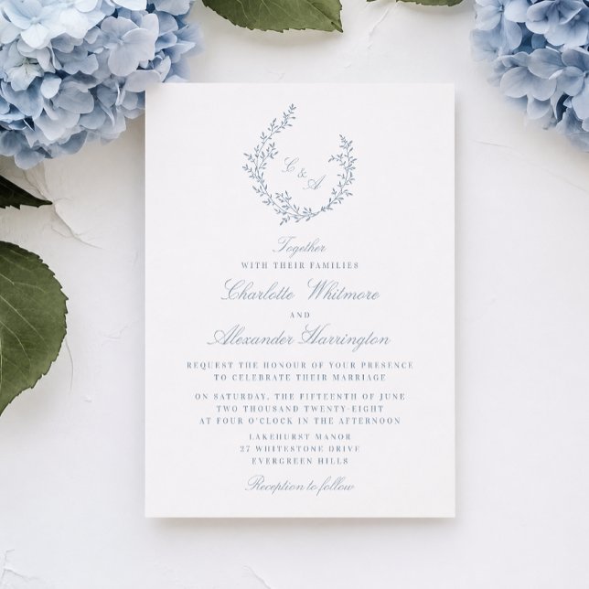 Foliage crest  Old Money Aesthetic, light blue   Invitation (Creator Uploaded)