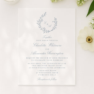 Foliage crest Old Money Aesthetic, light blue Invitation