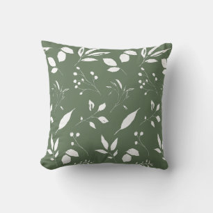 Foliage Dark Sage and White Cushion