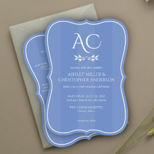 Foliage Divider Cornflower Blue All-in-One Wedding Invitation
