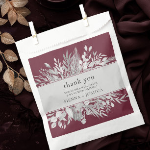 Foliage Duet Burgundy Grey Botanical Thank You Favour Bags