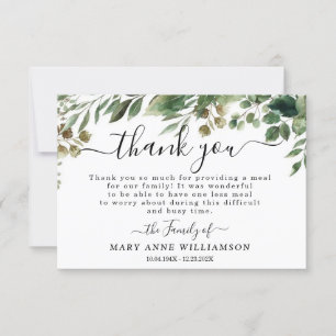 Foliage Elegant Funeral Food Thank You Card