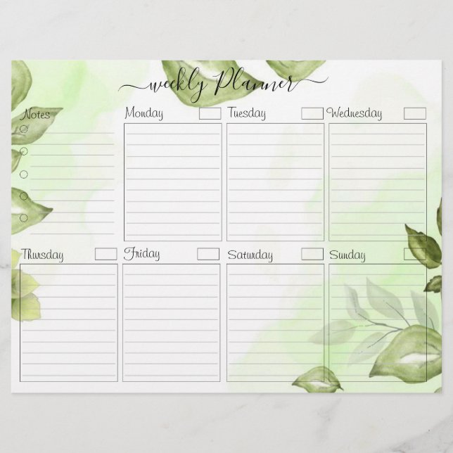 Foliage Elegant Weekly Planner To Do Card Flyer (Front)