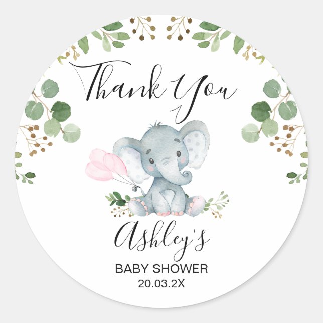 Foliage Elephant Baby Shower Thank You Favour  Classic Round Sticker (Front)