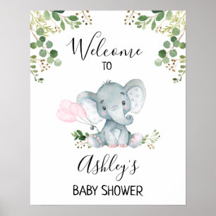 Foliage Elephant Balloons Baby Shower Welcome Sign