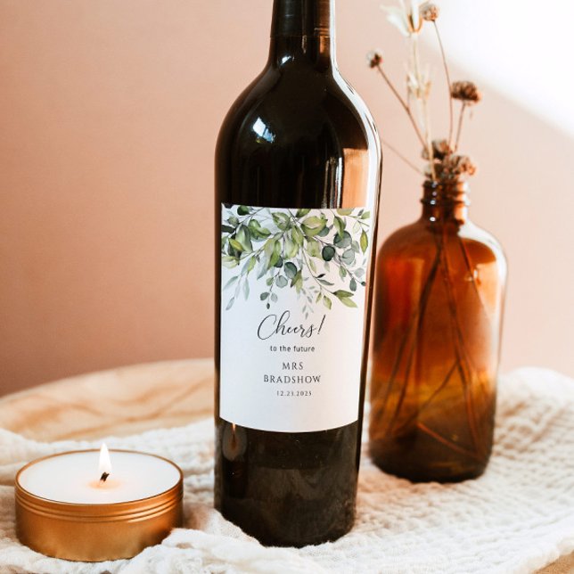 Foliage eucalyptus bridal shower wine label (Creator Uploaded)