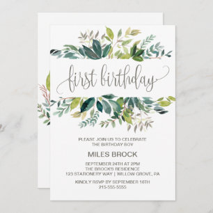 Foliage First Birthday Invitation