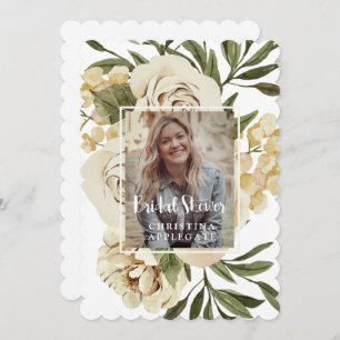 Foliage & Floral Photo Bridal Shower Scalloped Invitation
