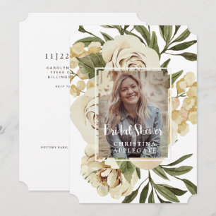 Foliage & Floral Photo Bridal Shower Ticket Invitation