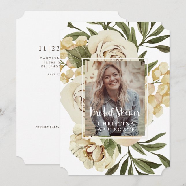 Foliage & Floral Photo Bridal Shower Ticket Invitation (Front/Back)