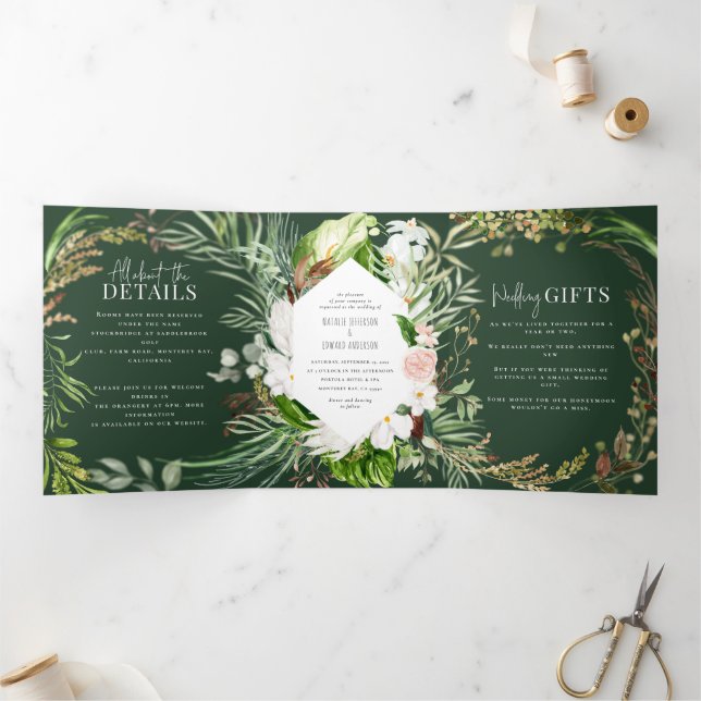 Foliage + floral wedding invitation and details (Inside)