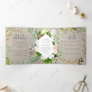 Foliage + floral wedding invitation and details