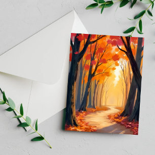 Foliage Forest Stroll Orange Watercolor Card