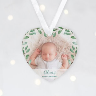 Foliage Frame   Baby's First Christmas with Photos Ornament