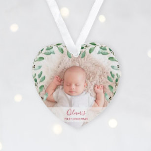 Foliage Frame   Baby's First Christmas with Photos Ornament