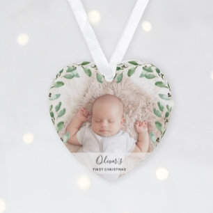 Foliage Frame   Baby's First Christmas with Photos Ornament