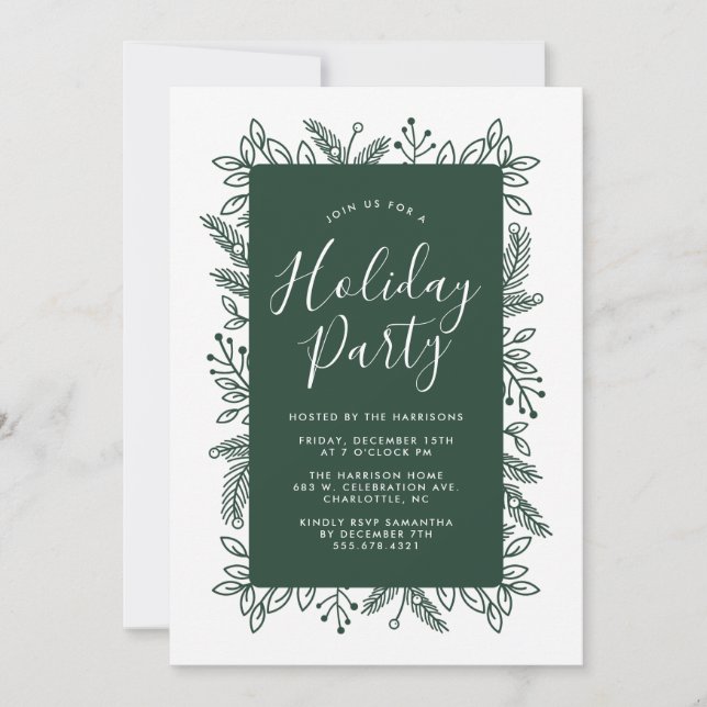 Foliage Frame | Green| Holiday Party Invite (Front)