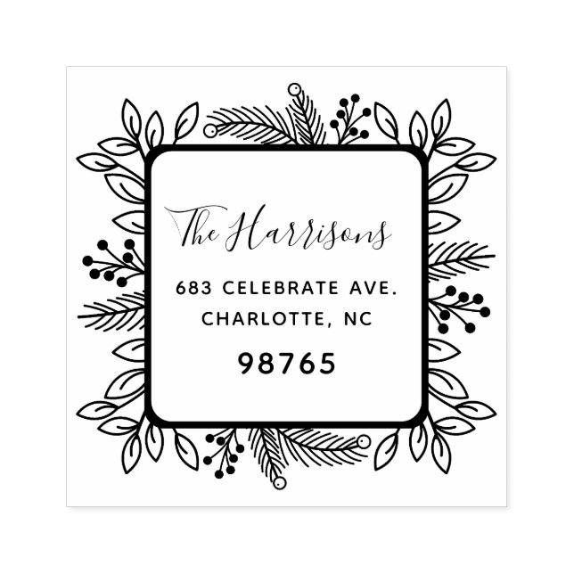 Foliage Frame | Holiday Address Label Rubber Stamp (Imprint)