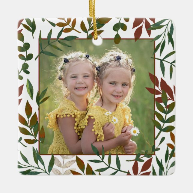 Foliage Frame Photo or Message Ceramic Ornament (Front)