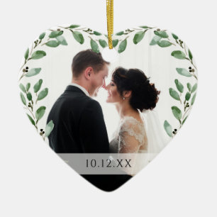 Foliage Frame Special Date and Two Photos Ceramic Tree Decoration